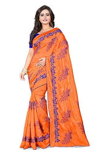 Riva Enterprise Women's sana silk thread embroidery work saree with blouse