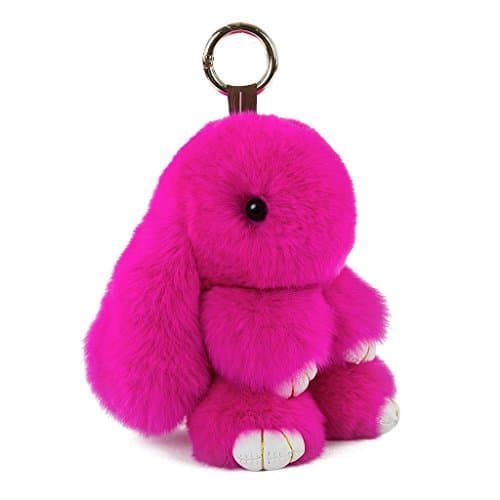 CHMING Bunny Keychain Soft Rex Rabbit Fur Fluffy Cute Pom Pom Pendant Key chain Car Keyring Womens Handbag Charms