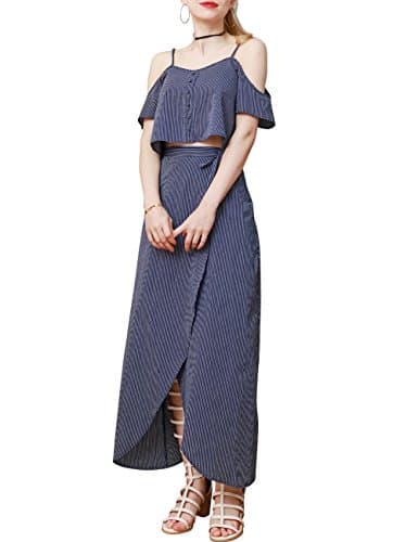 Margin Point Version Women Crop Top Maxi Skirt Casual Strap Off Shoulder Two Piece Dresses