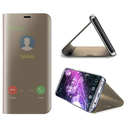 vingarshern Case for LG V30 Cover Clear View Standing,Translucent Flip Smart Plating Mirror Case Cover for LG V30 Case Holder Bumper 360°Protection(Gold)