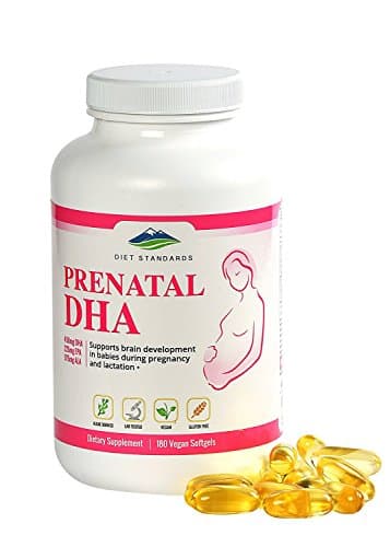 Diet Standards Prenatal DHA - Algae-Based = 100% Vegan Pills - Best Omega 3 EPA &amp; DHA Supplement to pair with Prenatal Vitamins for a Healthy Pregnancy - No Mercury or Dead Fish: 3rd Party Lab Tested!