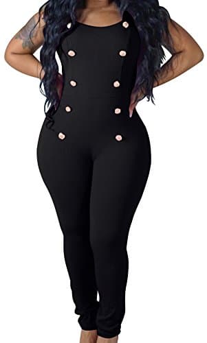 Happy Cool Women's Jumpsuits Elegant Button Long Leg Legging Jumpsuits Romper Black L