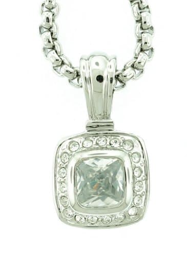 Square Clear CZ Pendant Necklace/ Standard 16" + 2" extension