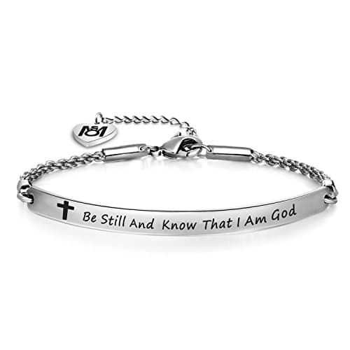 MYOSPARK Be Still And Know That I Am God Bracelet Psalm 46:10 Scripture Jewelry,Bible Verse Jewelry Sunday School Gift (Silver)