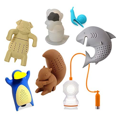 Loose Leaf Silicone Tea Infuser Strainer Steeper Set of 6 Plus Snail Tea Bag Holder