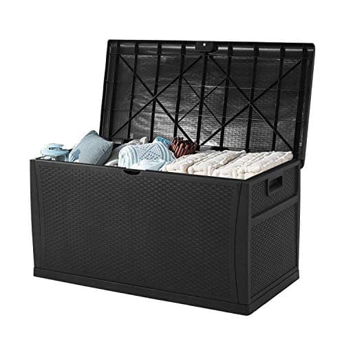 INTERGREAT Patio Deck Box Outdoors Storage Backyard Furniture Rattan Container Cabinet 120 Gallon Black