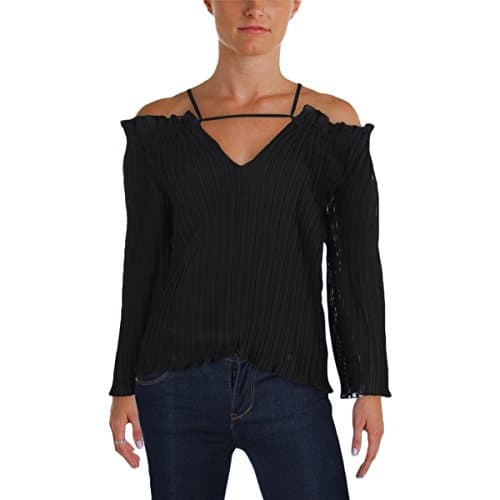 Walter Baker Womens Fritz Chiffon Pleated Blouse Black M