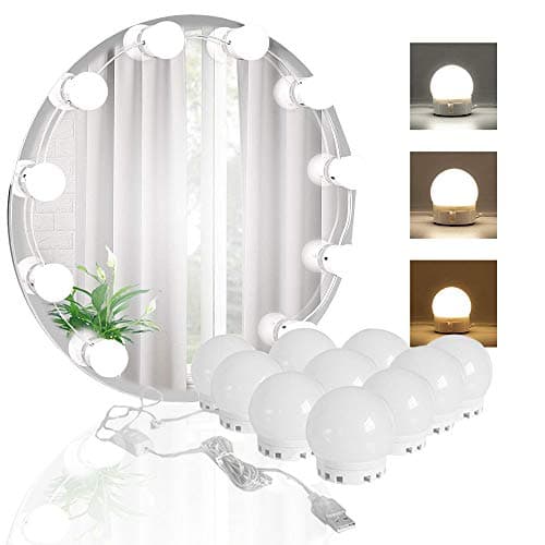 LED Vanity Mirror Lights Kit with 10pcs Dimmable Color Led Light Bulbs, Lighting Fixture Strip for Makeup Mirror and Bathroom Mirror(Mirror Not Include)
