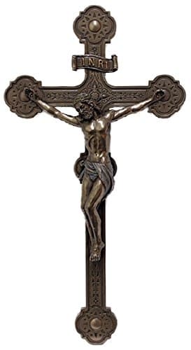 A Veronese ornate crucifix, lightly hand-painted in cold-cast bronze, 14inches