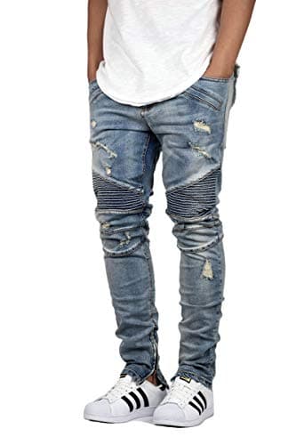 KDNK Men's Destroyed Ankle Zip Moto Jeans