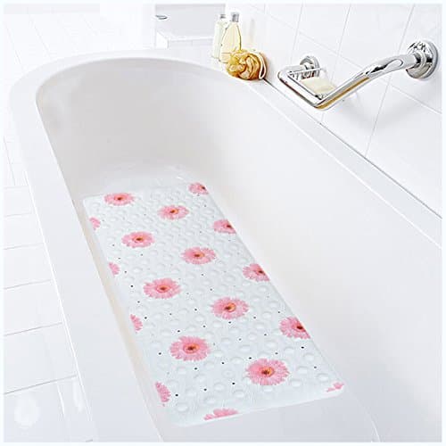 Flower Textured Surface Dots Bath Mat Extra Long Anti-Slip Tub Mat Anti-Bacterial Shower Mat,Simple Deluxe Non Slip Bath Mats ,Machine Washable 14.1 x 38.2 Inches