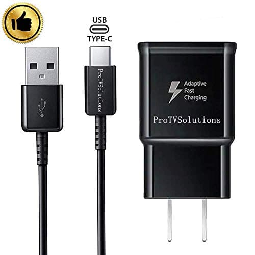 ProTVSolutions Adaptive Fast Charging Wall Charger Adapter Compatible Samsung Galaxy S6 S7 S8 S9 S10/ Edge/Plus/Note 5,Note 8, Note 9,LG G5 G6 G7 V20 V30 with USB Type C Cable Quick Charge(Black)