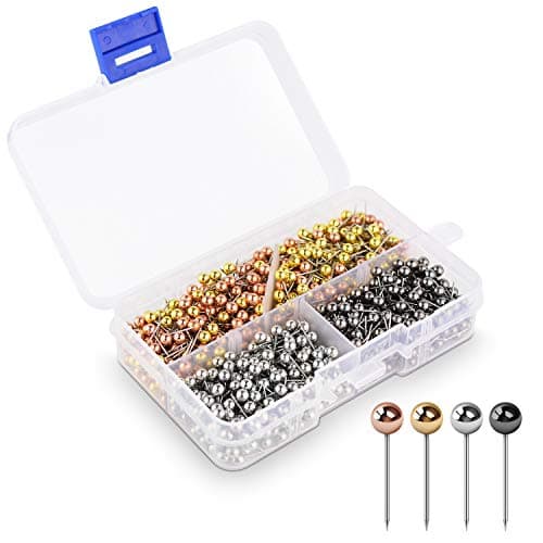 1000 Pieces Map Tacks, Retro Metallic Color Beads Head Marking Push Pins,1/8 inch Round Head with Stainless Point,4Assorted Colors (Each Color 250PCS) (4 Colors)