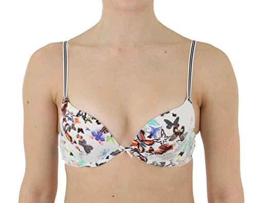 CXL Papillon Underwire Plunge Bra, Lace Accent, White Butterfly Print, Size 36C