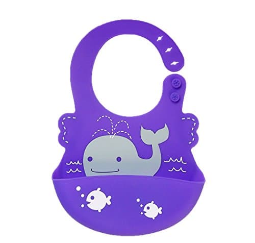 Waterproof Soft Silicone Baby Bib Easily Wipes Clean Comfortable Spend Less Time Cleaning after Meals For Babies or Toddlers (purple whale)