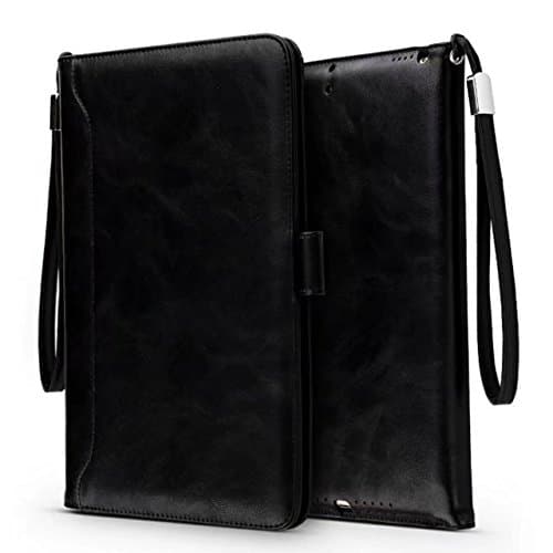 iPad Air/Air2/2017 New iPad/pro 9.7 inch Case- Leather Smart Stand Folio Business Case Cover with Card Slots,Kickstand,Document Pocket,Pencil Holder,Elastic Hand Strap(black)