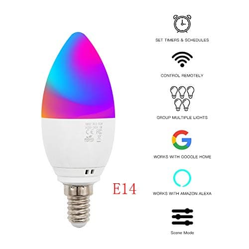 Yutang Smart led WiFi Candle Bulb,e14 e27 RGB Bulb 5w Compatible with Alexa/Google Home/ifttt Smart Speaker Voice Control (E14)