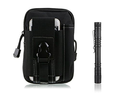 Tactical Bag Utility Wallet (BLACK) &amp; Waterproof Flashlight Set - Big Capacity MOLLE EDC Gear Pouch Holder - Cell Phone and Accessories Holster Organizer for Camping Outdoor by Tough Tactical
