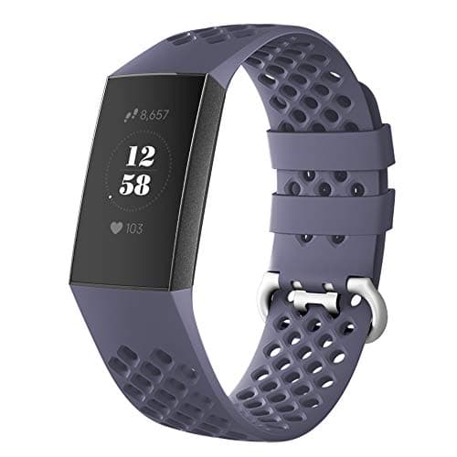 DEKER Sport Bands Compatible for Fitbit Charge 3 Bands Charge 3 SE Fitness Tracker Women Men, Breathable Holes Silicone Smart Watch Strap Small Large Accessories Wristbands