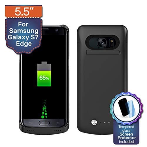 NRO Samsung Galaxy S7 Edge Battery Case Charger (5.5”) 5200mAh Portable Charging Case with Tempered Glass Screen Protector + Kickstand