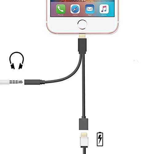 Support IOS 10.3, 2 in 1 Lightning Adapter for iPhone 7, Charger and 3.5mm Earphone Jack Cable Adapter (No Music Control) for the iPhone 7 7 Plus 6S 6 iPod iPad¡ (for 10.3 (black))