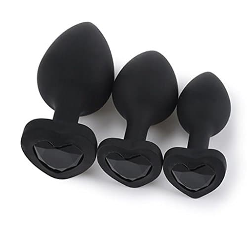 VC6YEU Black Silicone 3 Pack/Size Trainer Plug Set Heart Base Adult Toys for Men Women - Black Jewellery