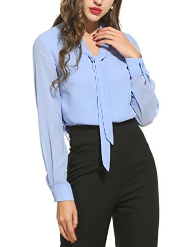 Loveje Women's Long Sleeve Chiffon Button Down Office Work Blouse Shirt Top