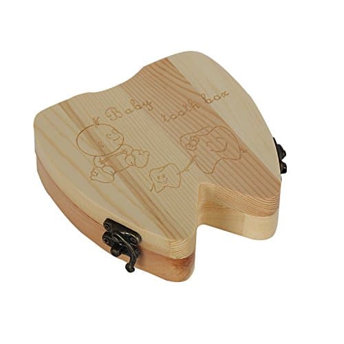 Infinal Cute Personality Baby Teeth Box Save Wooden Boxes Deciduous Souvenir Box (Tooth shape)