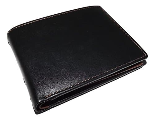 Italia Leather Men's RFID Blocking Bifold Passcase Wallet with Coin Pouch Black
