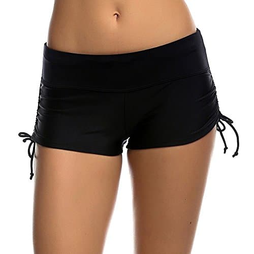 EVESUN Women Bathing trunks Swim Brief with Adjustable Ties Mini Short Swimwear(BK,3XL)