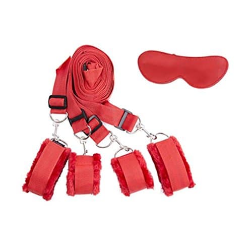 Under the Bed Restraint kit system - adjustable Velcro wrist and ankle cuff - fit all size mattress (Red)