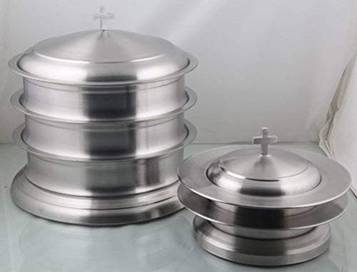 Mayur Exports 3 Communion Tray with Lid & 2 Stacking Bread Plate with Lid-Stainless Steel
