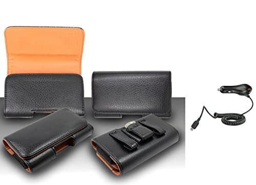 Pouch Case For HTC One M8 - Premium Classic Black Pebble Texture Leather Design Horizontal Leather Belt Case Clip Holster Pouch Cover Case (Fit for Single Phone With Thin Case or Back Cover Together) + Car Charger