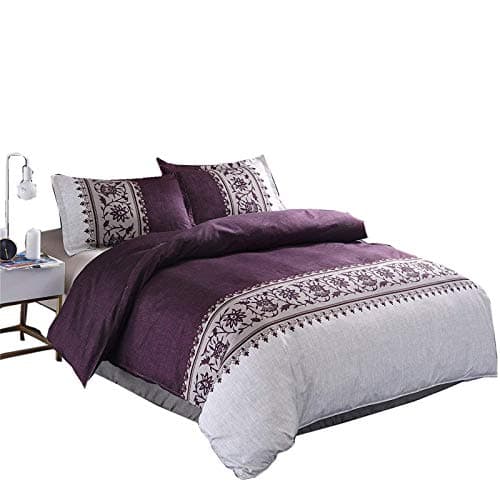 Meeting Story Hotel Luxury Soft Microfiber Convallaria Printed Pattern Reversible Duvet Cover Set (Purple, King)