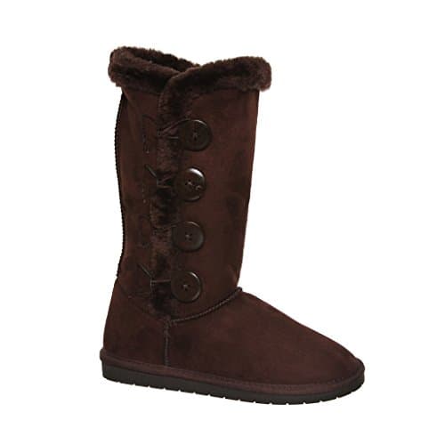 Tina/02 Plain Color Four Button Fur Lined Mid-calf Snow Boots (6, brown)