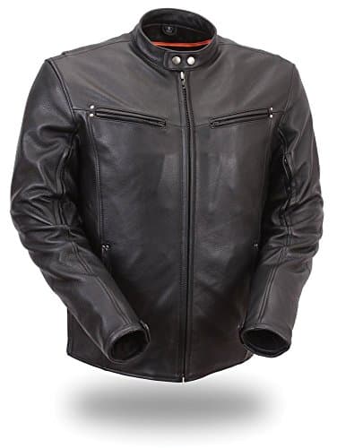 Mens Sleek Vented Leather Jacket, Black Size L
