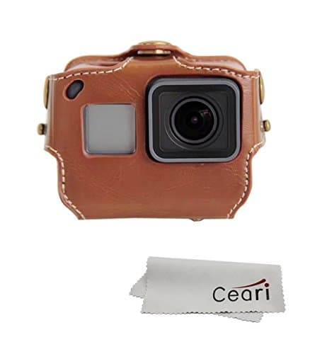 CEARI PU Leather Camera Case Bag Protective Cover with Strap for Gopro HERO 5 Action Camera - Brown