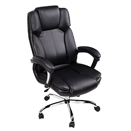 ELECWSIH Executive Chair PU Leather High Back Computer Office Swivel Chair Adjustable Padded Thicken Headrest and Bucket Seat (Black)