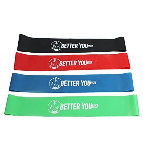 Essential Fitness Resistance Loop Band set - 4 Elastic Body Exercise Workout Bands - 4 Levels Of Resistance - Ideal For Crossfit Yoga Home & Gym Exercise - BONUS Carry Bag + Exercise Routine Ebook