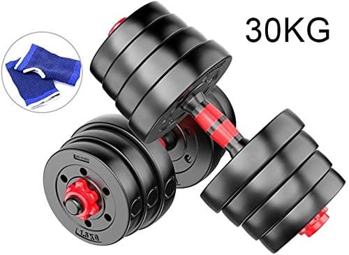 HZC Dumbbell Set Gym Bicep Weight Training Barbell Adjustable Rubber Encased Metal Handles Strength Weight Iron 20Kg 30GK Body Building，Gym Training Work Out