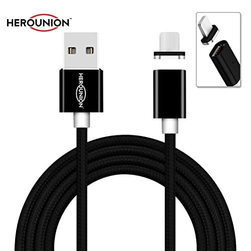 HEROUNION 2nd Generation 1 Meter 2.4A Fast Charging Strong Magnetic Nylon Braided USB Charging Cable For iPhone 5,5c,5s,SE,6,6 Plus,6s,6s Plus,7,7 Plus,iPad,iPod( 1 Pack, Black)