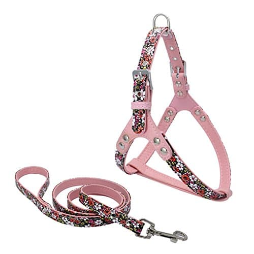 Lewow Pet Leash Collar Harness Set Adjustable Puppy Harnesses Dog Lead Set-Red