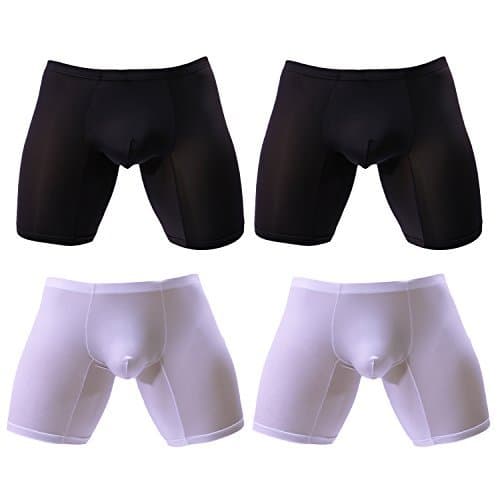 Helisopus Men's Briefs Breathable Underwear Solid Silk Fabric Ultra Thin U-Shaped Boxer Brief(4 Pack)
