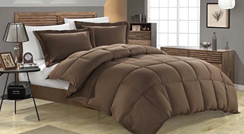 Luxury Goose Down Alternative Comforter With Corner Tab - All Season Quilt - Soft Fabric- Plush Siliconized Fiberfill by Weavid (Queen, Brown)