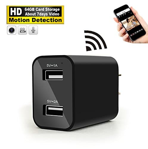 Hidden Camera Wall Charger - WiFi Remote View - Nanny Spy Camera Adapter - HD H.264 Video Recorder (64GB About Storage 7 days Video) - Motion Detection by LUOHE [Updated Version]