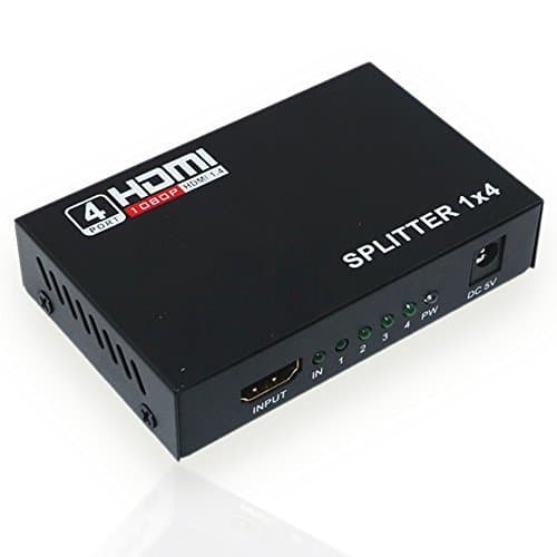 BomStar HDMI Splitter 1 in 4 out - HDMI Splitters for for Full HD 1080 Support 3D Hdmi Splitter Box with Power Adapter