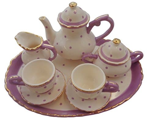 Childrens 10 Piece Mini Tea Party Set for 2, Lavender Dots