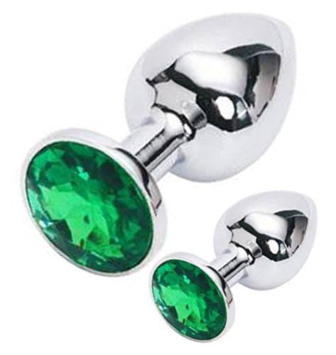 IRRANA 2pcs(M+S) Suppository Gem Stimulation Jeweled Butt Plug Personal Massage Toys for Beginner (Green)