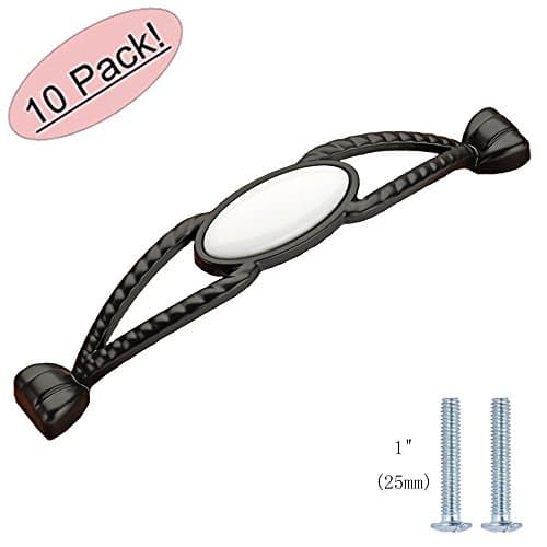 MATMO Modern Cabinet Handle, 5"(128mm) Hole Center, Flat Black plus Ceramic, 10-Pack