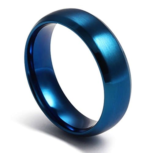 Umiso His&Her Ring Stainless Steel,Bling Smooth Surface Round Shape Width 6mm Blue
